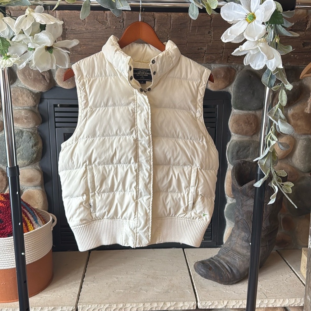 New American Eagle Puffer Down Vest with Removable Fur lined Hood